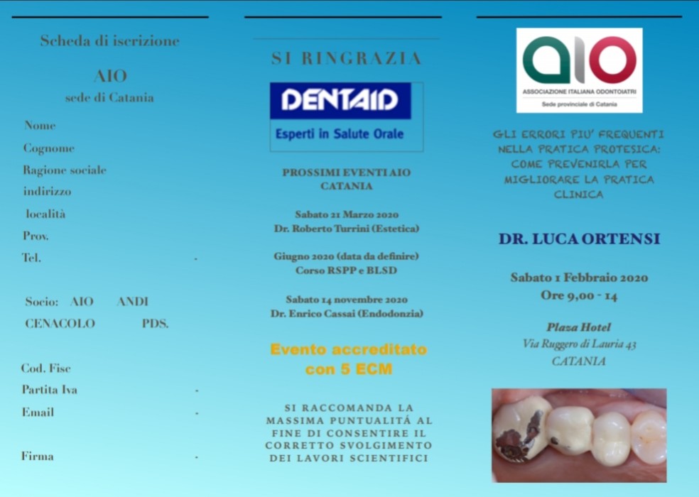 01 FEBBRAIO 2020 PROF. LUCA ORTENSI AIO CATANIA PLAZA HOTEL CATANIA PROTESI